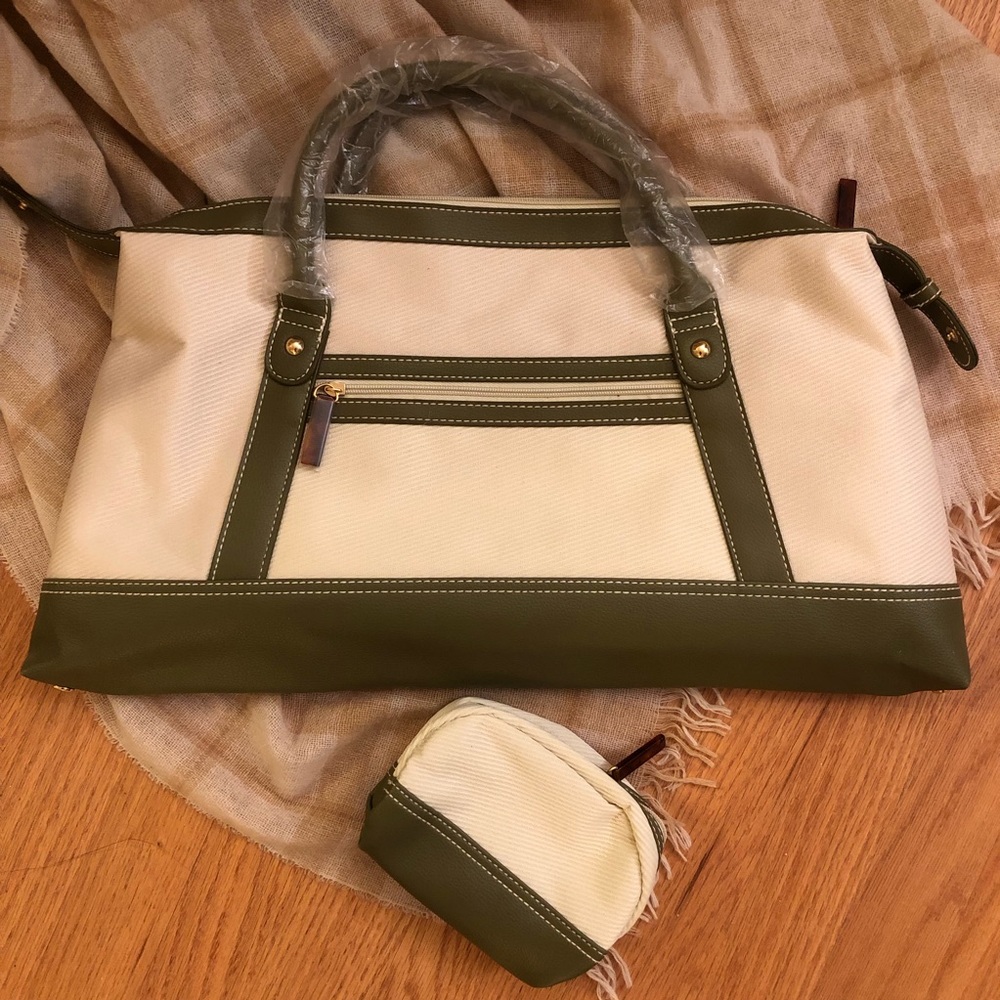 NWOT Large Handbag + Cosmetic Pouch